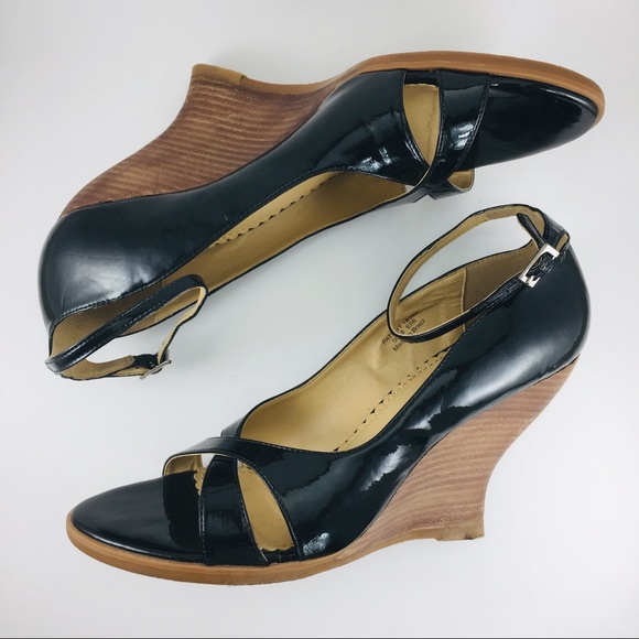 American Eagle 🦅 Patent Leather Open Toe Wedge - Picture 4 of 7